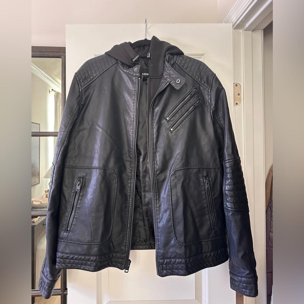 Men's Express Black Leather Jacket | Large